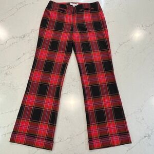 Trina Turk Plaid Flannel Pants Womens 6 Red Pink Black Festival Career Bold